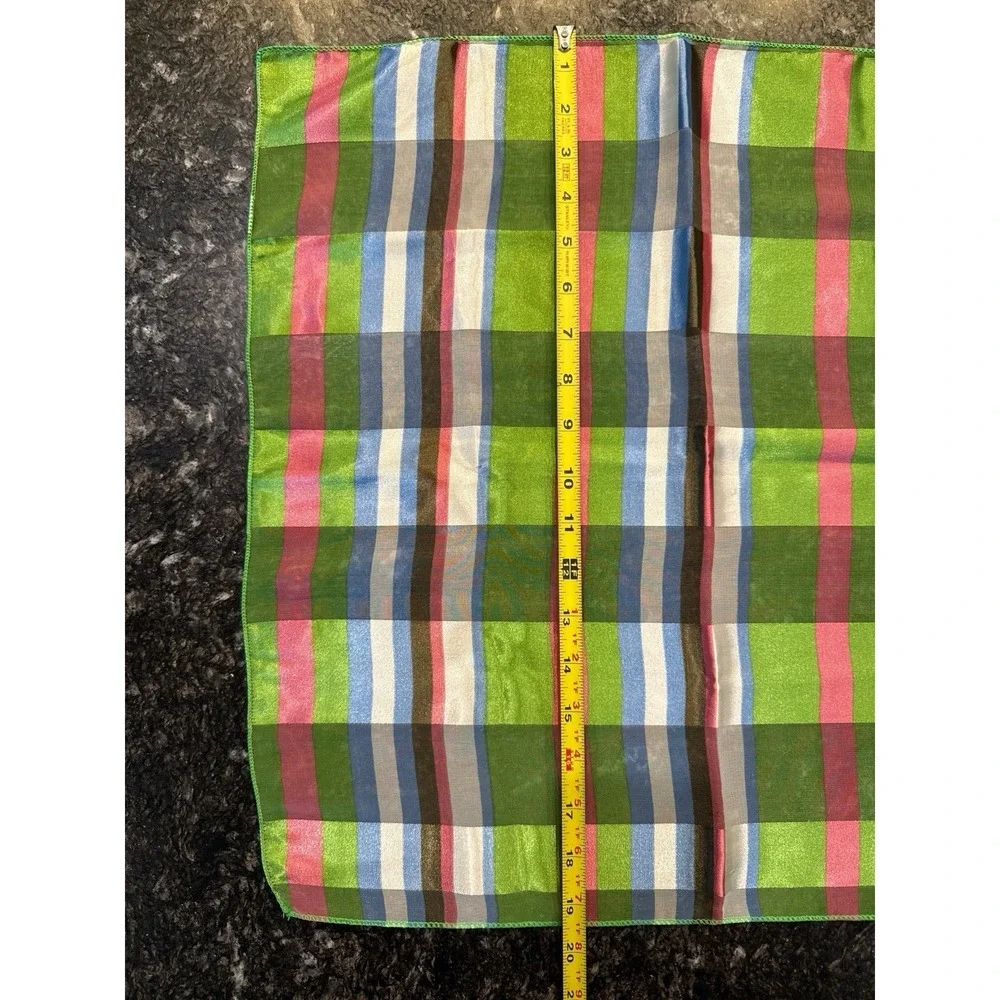 Sheer Striped Silk Scarf Stripe Plaid  Pink Sage Green Blue Cream Multi Organza - Picture 4 of 8